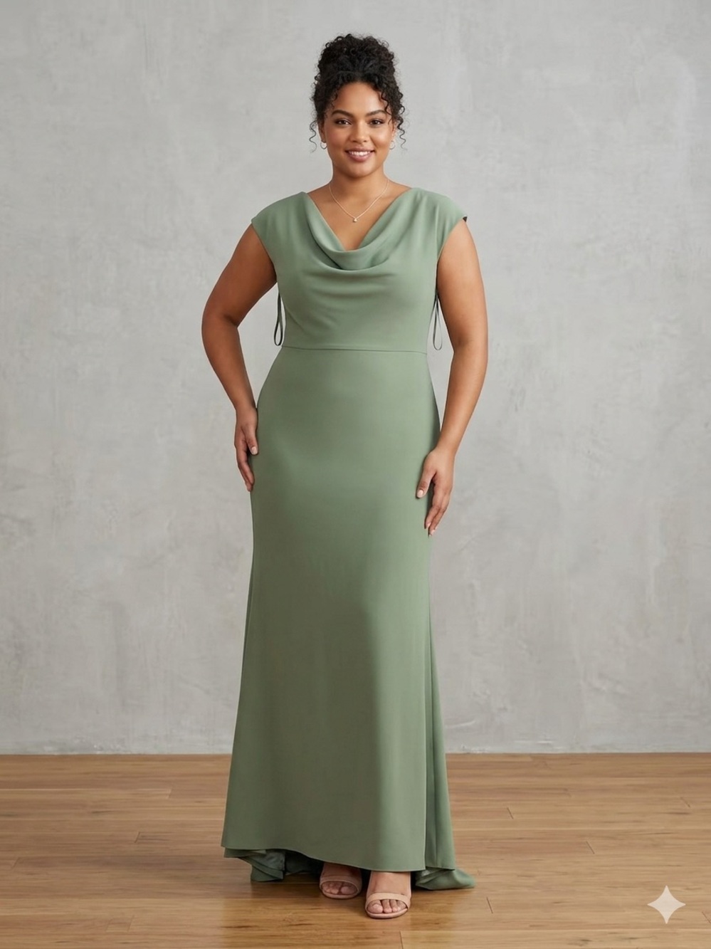 Amsale Cowl Neck Crepe Maxi Dress Sage Green Size 18 Formal Bridesmaid